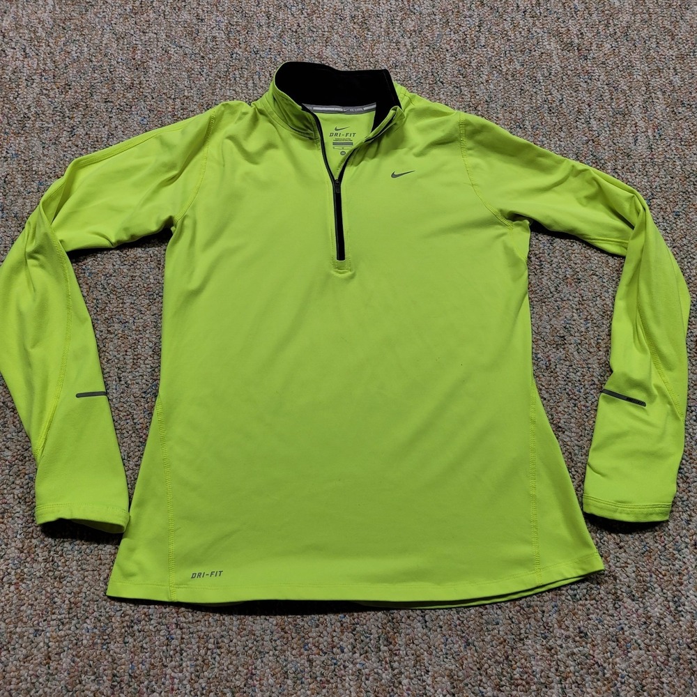 Nike Shirt Womens Medium‎ Yellow Running Dri Fit Element 1/4 Zip Pullover